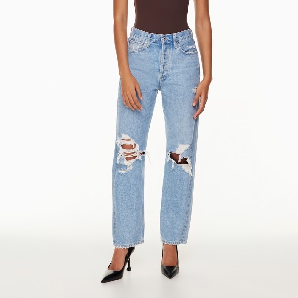 Agolde light blue wash 90s Jean ripped / distressed wide leg jeans - 23 W 29 L